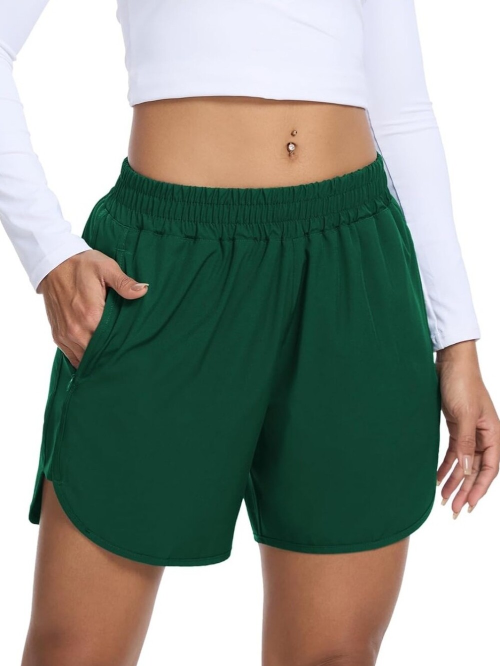 Women's Green Athletic Shorts with Elastic Waist